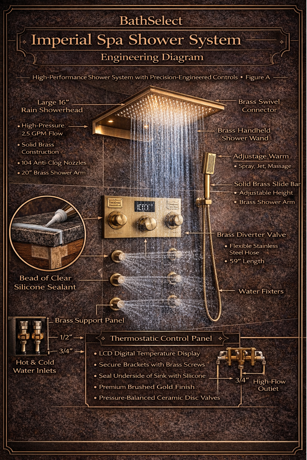 BathSelect Imperial Spa Shower System Engineering Diagram